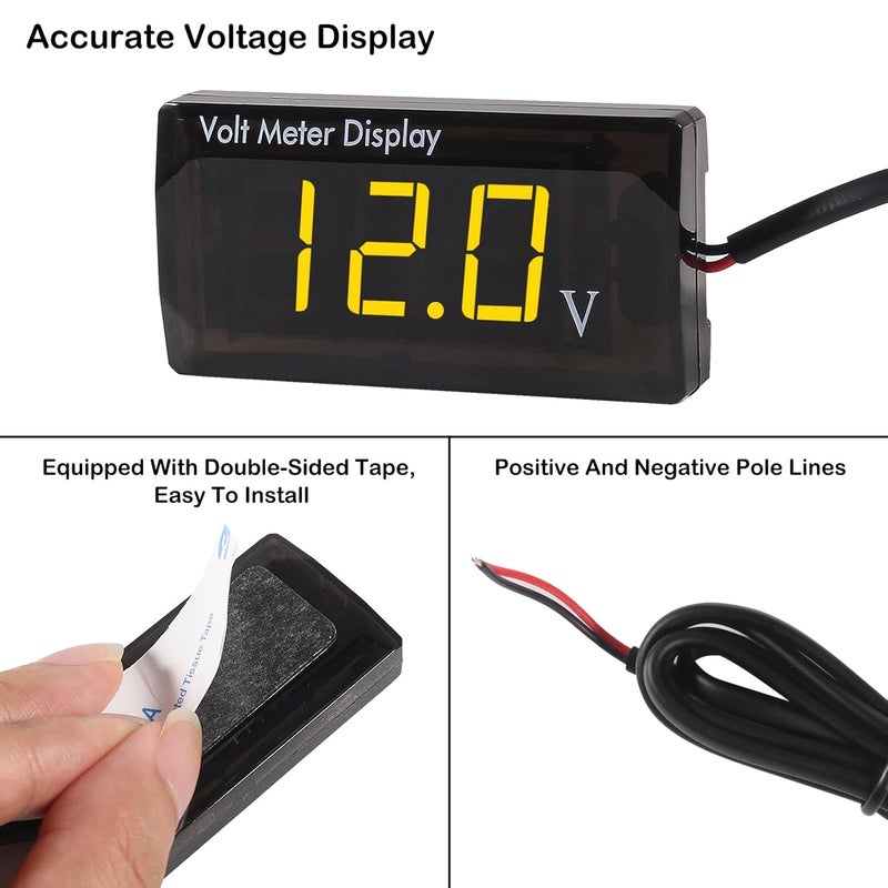 XIITIA DC 12V Car Digital Voltmeter LED Display DC 5-28V Voltage Volt Meter Waterproof Gauge for Car Motorcycle (Yellow) - Image 4